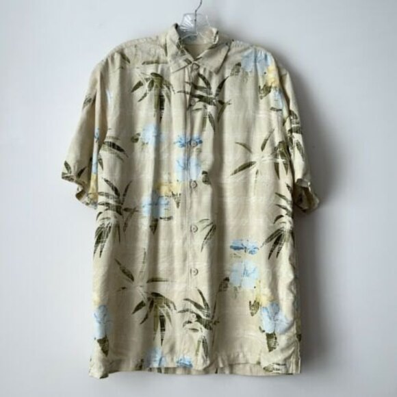 Tommy Bahama Shirt Men M Yellow Silk Hawaiian Short Sleeve Button Front - Picture 7 of 7